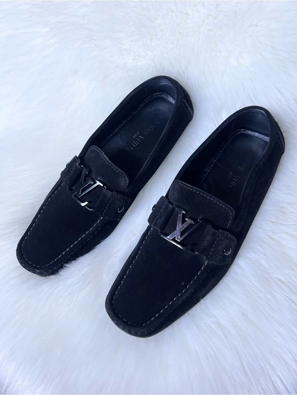Louis Vuitton Men’s Leather Suede Loafers Sz 9 US 10 Black Monte Carlo Luxury